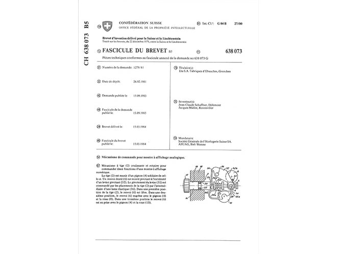 cover Page 1st Swatch patent